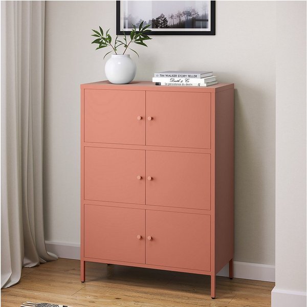 skølm Kommode Atriona aus Metall, Metallschrank mit Türen und Fächern (Terrakotta, 3 Fächer & 6 Türen), 113,5 x 80 x 38 cm, auch mit 2 Fächern