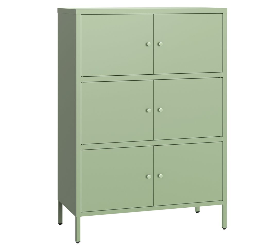 skølm Kommode Atriona aus Metall, Metallschrank mit Türen und Fächern (Mintgrün, 3 Fächer & 6 Türen), 113,5 x 80 x 38 cm, auch mit 2 Fächern – Bild 2 von 5