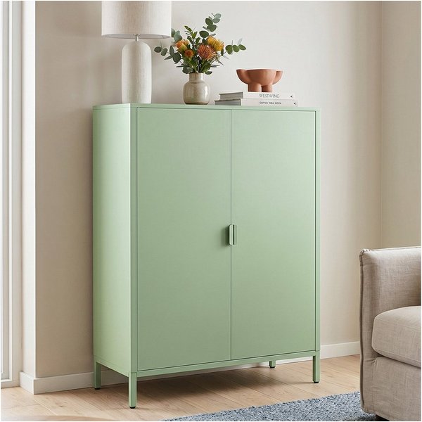 skølm Kommode Ituri aus Metall (Mintgrün), Highboard mit 2 Einlegeböden, höhenverstellbare Füße