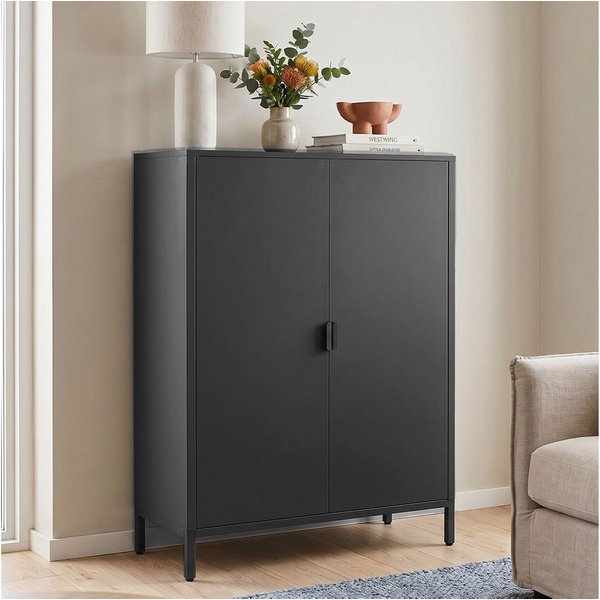 skølm Kommode Ituri aus Metall (Schwarz), Highboard mit 2 Einlegeböden, höhenverstellbare Füße