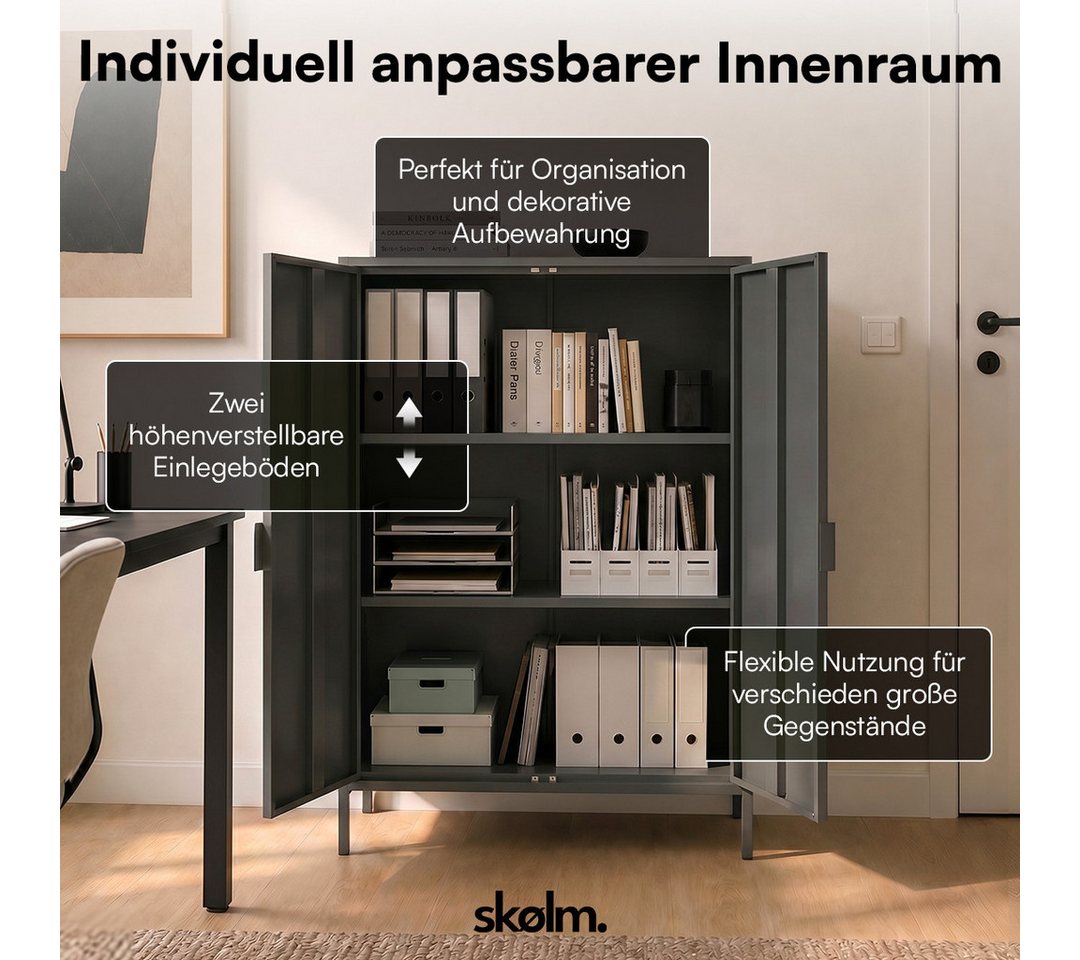 skølm Kommode Ituri aus Metall (Schwarz), Highboard mit 2 Einlegeböden, höhenverstellbare Füße – Bild 2 von 5