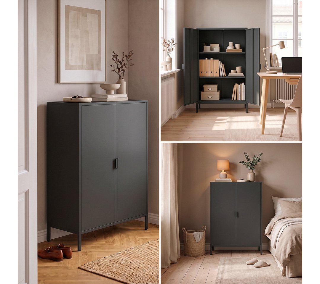 skølm Kommode Ituri aus Metall (Schwarz), Highboard mit 2 Einlegeböden, höhenverstellbare Füße – Bild 4 von 5