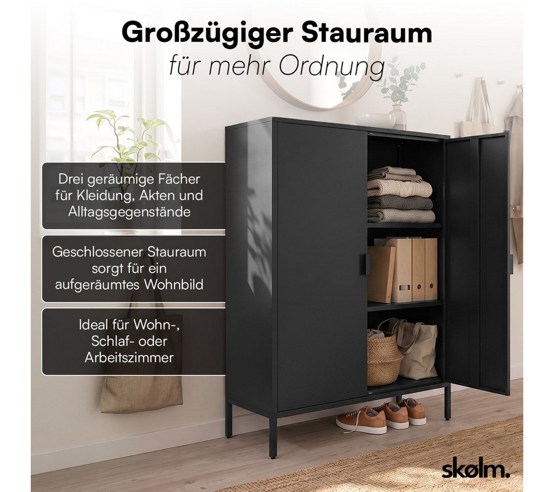 skølm Kommode Ituri aus Metall (Schwarz), Highboard mit 2 Einlegeböden, höhenverstellbare Füße – Bild 5 von 5