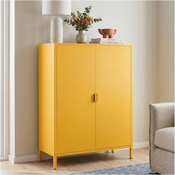 skølm Kommode Ituri aus Metall (Senfgelb), Highboard mit 2 Einlegeböden, höhenverstellbare Füße
