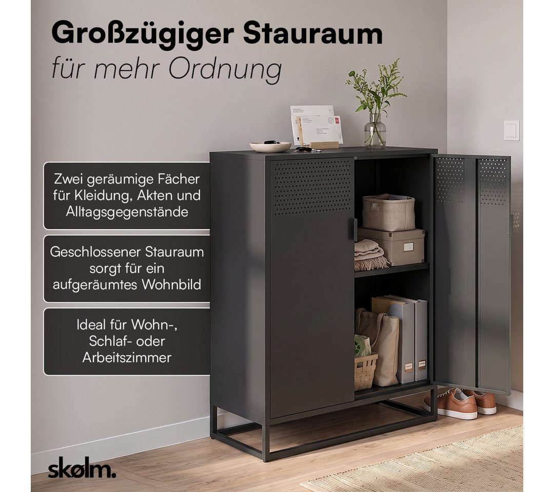 skølm Kommode Izar aus Metall (Schwarz), Highboard mit Doppeltür & höhenverstellbare Einlegeböden – Bild 2 von 5