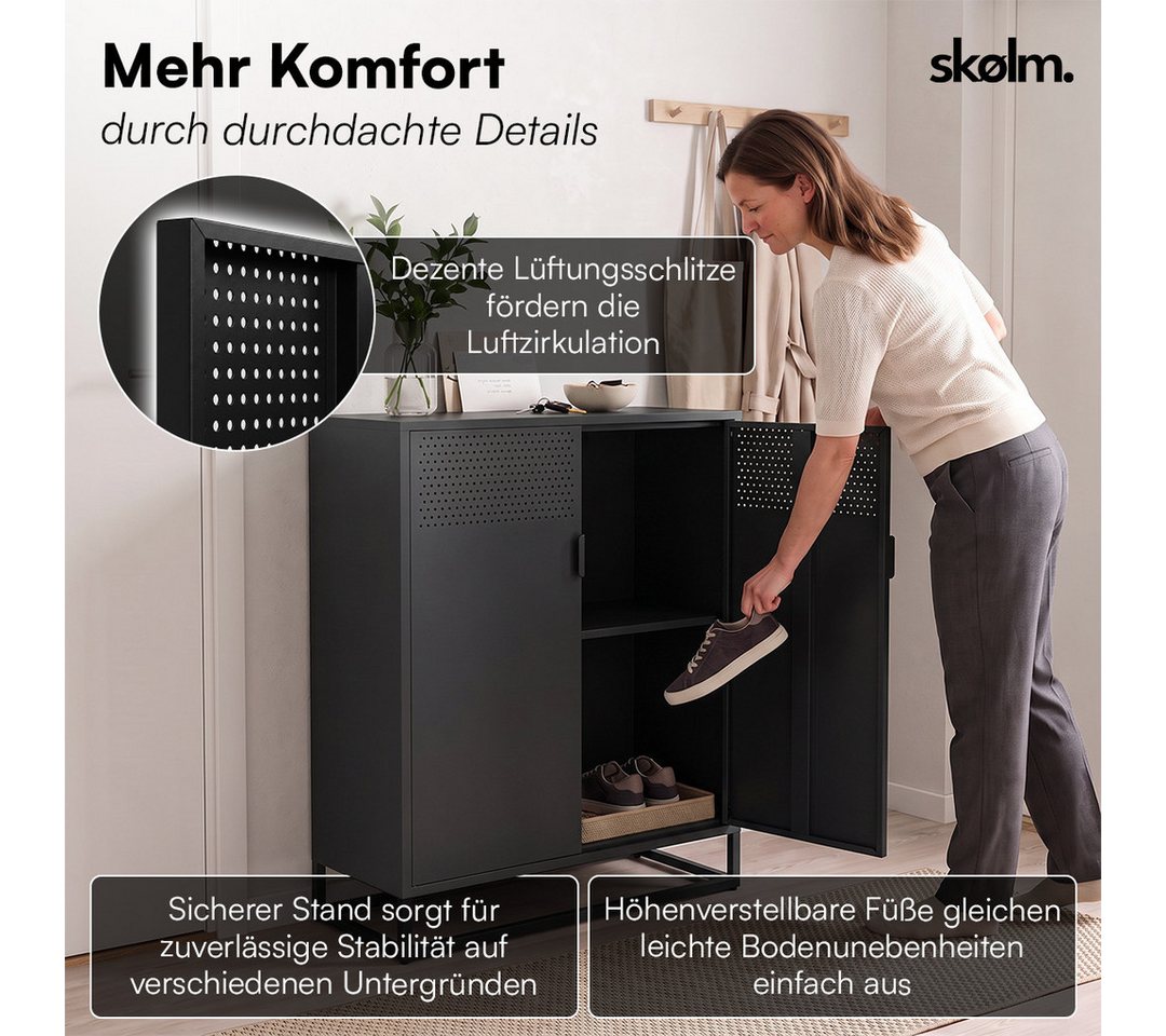 skølm Kommode Izar aus Metall (Schwarz), Highboard mit Doppeltür & höhenverstellbare Einlegeböden – Bild 3 von 5