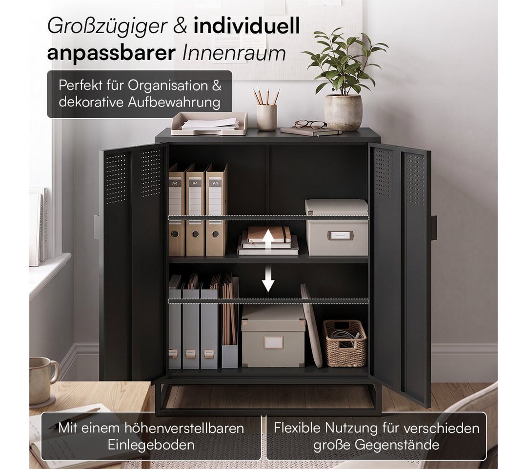 skølm Kommode Izar aus Metall (Schwarz), Highboard mit Doppeltür & höhenverstellbare Einlegeböden – Bild 4 von 5