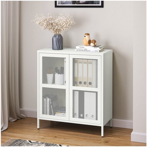 skølm Kommode Zephyr mit Push-to-open-Türen (Weiß, mit Füßen), Metallschrank mit höhenverstellbarem Eingeleboden, Sideboard