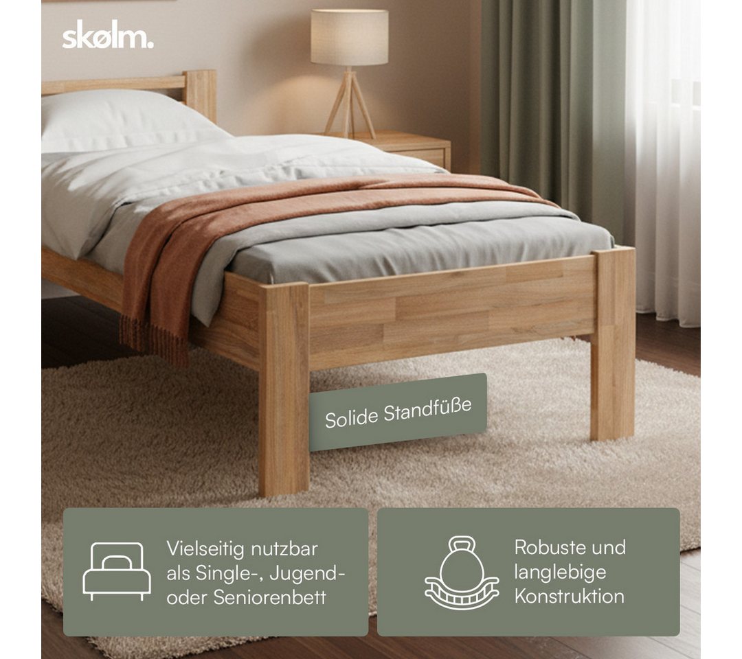 skølm Massivholzbett Fenrir, Seniorenbett mit Komforthöhe 51 cm (90x200 cm), Einzelbettgestell aus Eichenholz geölt, auch verfügbar in 100x200 cm – Bild 5 von 5