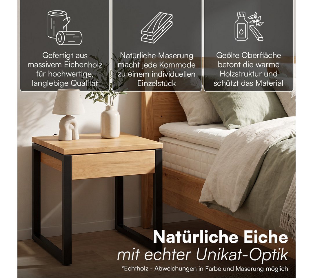 skølm Nachttisch Alver aus Eichenholz (2-St., Eiche/Schwarz), mit Schublade & Metallbeinen – Bild 3 von 5
