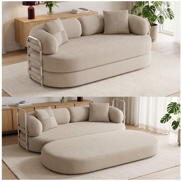 skølm Schlafsofa Vörnir, Sofa mit Schlaffunktion, 2 Kissen, vakuumiert , Beige, Schlafcouch aus 2 Matratzen & Stahlgestell, Vollschaumcouch Wohnzimmer
