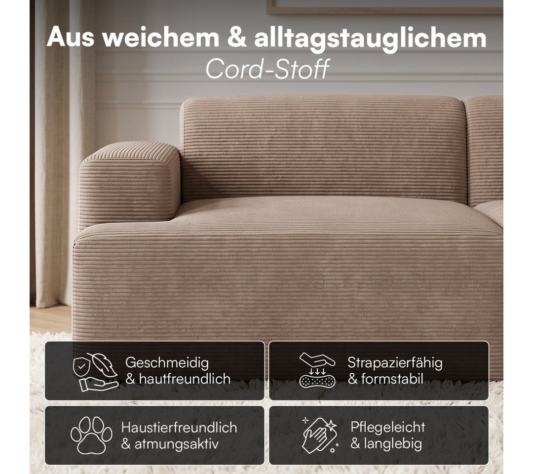 skølm Sofa Freki aus Cord, Vollschaumcouch mit Federkern und Vakuum-Kompression, Taupe, Couch 2 Sitzer mit 2 Kissen, kein Aufbau erforderlich, 230 cm breit, gep – Bild 5 von 5