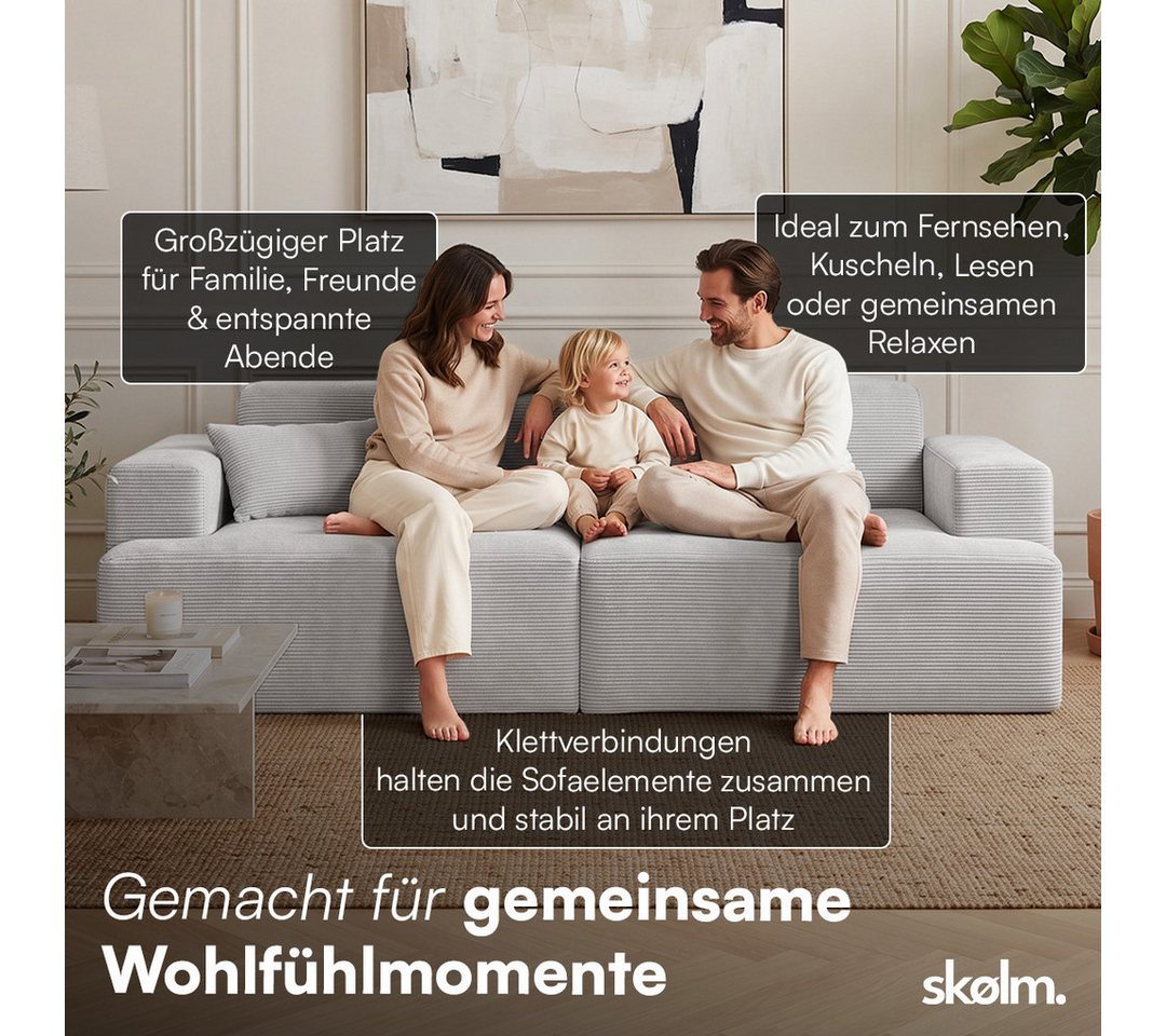 skølm Sofa Freki aus Cord, Vollschaumcouch mit Federkern und Vakuum-Kompression, Grau, Couch 2 Sitzer mit 2 Kissen, kein Aufbau erforderlich, 230 cm breit, gepo – Bild 4 von 5