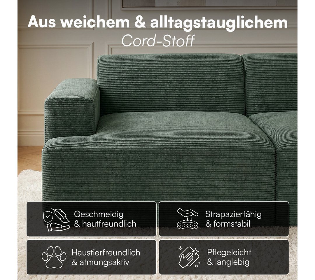 skølm Sofa Freki aus Cord, Vollschaumcouch mit Federkern und Vakuum-Kompression, Dunkelgrün, Couch 2 Sitzer mit 2 Kissen, kein Aufbau erforderlich, 230 cm breit – Bild 5 von 5