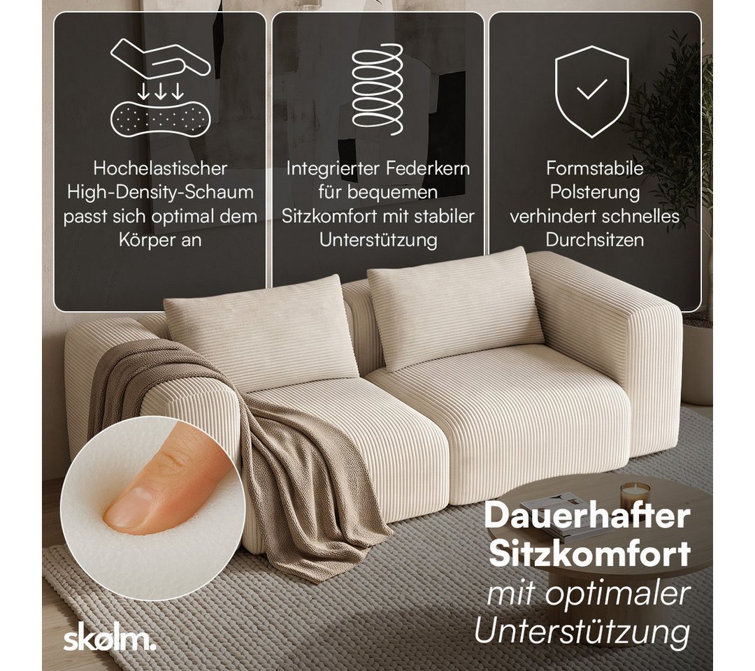 skølm Sofa Hårga aus Cord, Vollschaumcouch mit Federkern und Vakuum-Kompression, Couch 2-Sitzer inkl. 2 Kissen, Beige, kein Aufbau erforderlich – Bild 2 von 5