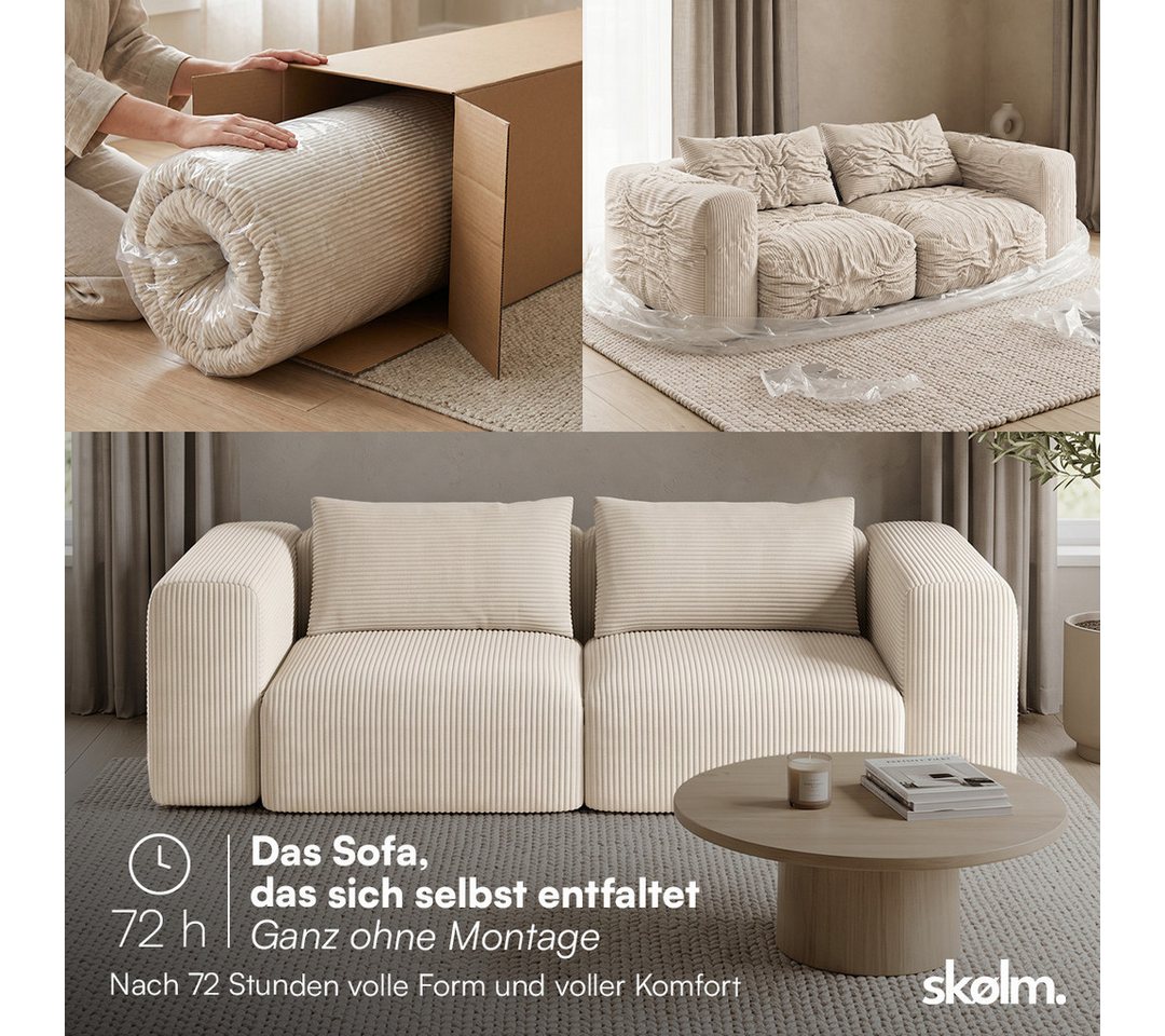 skølm Sofa Hårga aus Cord, Vollschaumcouch mit Federkern und Vakuum-Kompression, Couch 2-Sitzer inkl. 2 Kissen, Beige, kein Aufbau erforderlich – Bild 3 von 5