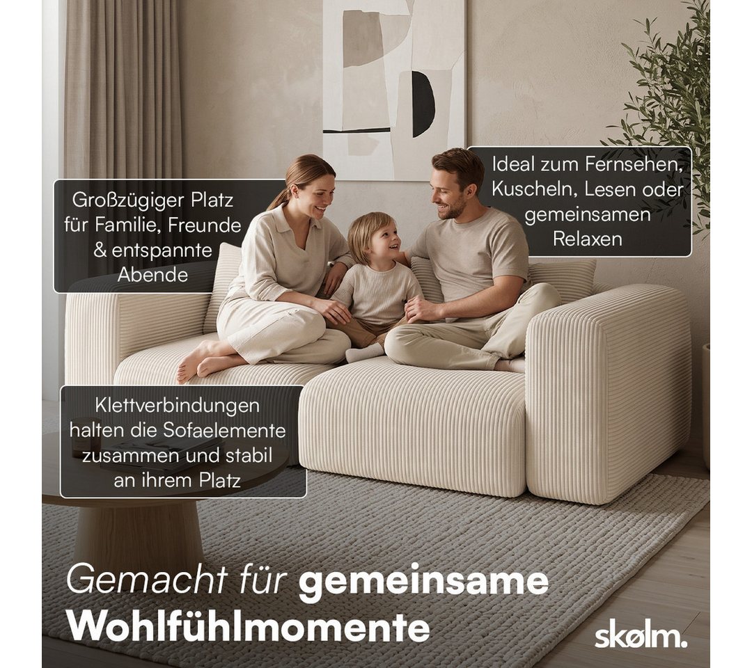 skølm Sofa Hårga aus Cord, Vollschaumcouch mit Federkern und Vakuum-Kompression, Couch 2-Sitzer inkl. 2 Kissen, Beige, kein Aufbau erforderlich – Bild 4 von 5