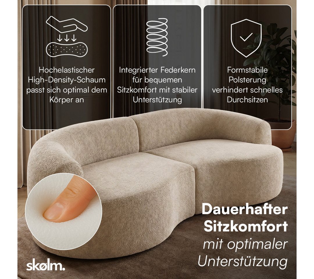 skølm Sofa Loki aus Teddy-Bouclé-Stoff, Vollschaumcouch mit Vakuum-Kompression, Beige, Couch 2 Sitzer mit 2 Kissen, kein Aufbau notwendig – Bild 3 von 5