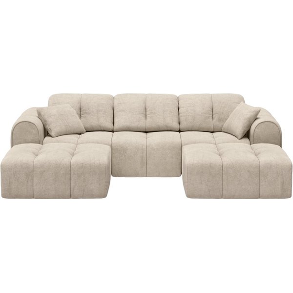 skølm Sofa Vanaheim, Vollschaumcouch gepolstert, Couch vakuumiert verpackt, Couch 3 Sitzer mit 2 Hockern & 2 Kissen, beige, kein Aufbau erforderlich