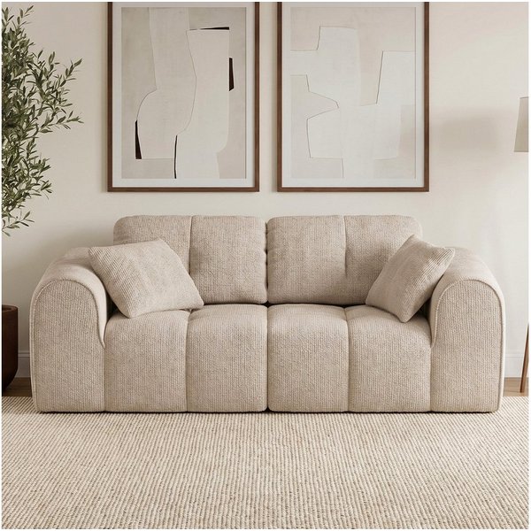 skølm Sofa Vanaheim, Vollschaumcouch gepolstert, Couch vakuumiert verpackt, Couch 2 Sitzer mit 2 Kissen, beige, kein Aufbau erforderlich