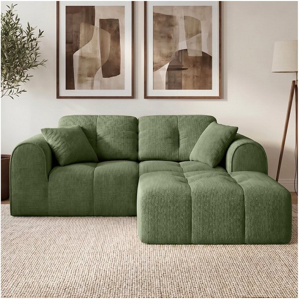skølm Sofa Vanaheim, Vollschaumcouch gepolstert, Couch vakuumiert verpackt, Couch 2 Sitzer mit Hocker & 2 Kissen, dunkelgrün, kein Aufbau erforderlich