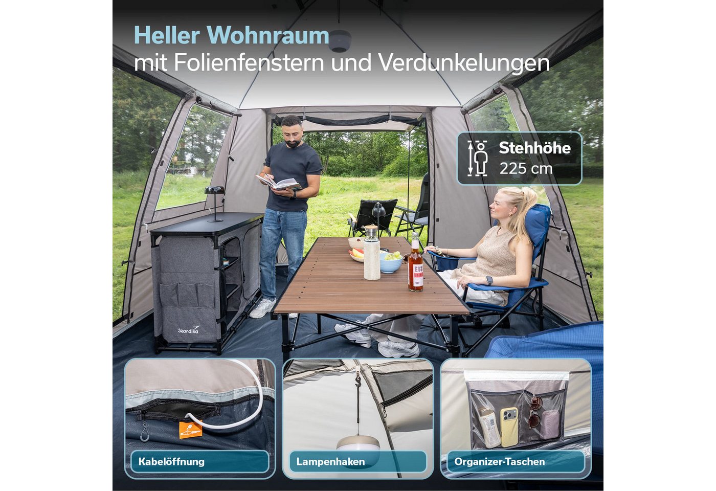Skandika Buszelt Pitea Van Protect, freistehend, für Auto, CUV, Bus, Minivan, UPF 50+, Personen: 4 (Moskitonetz an allen 3 Türen und am Schleuseneingang), 225 c – Bild 2 von 5