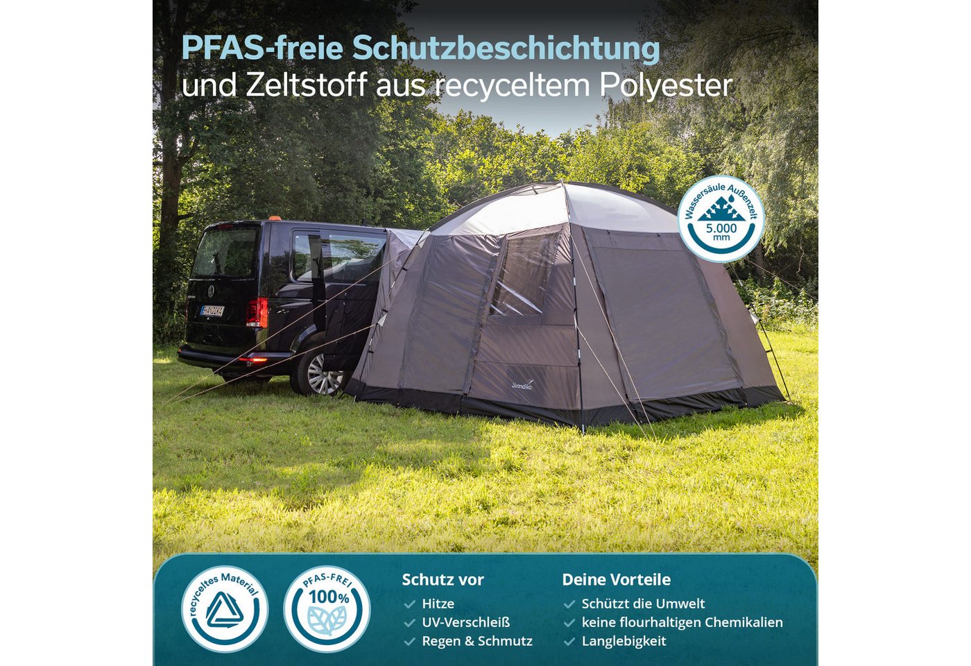 Skandika Buszelt Pitea Van Protect, freistehend, für Auto, CUV, Bus, Minivan, UPF 50+, Personen: 4 (Moskitonetz an allen 3 Türen und am Schleuseneingang), 225 c – Bild 5 von 5