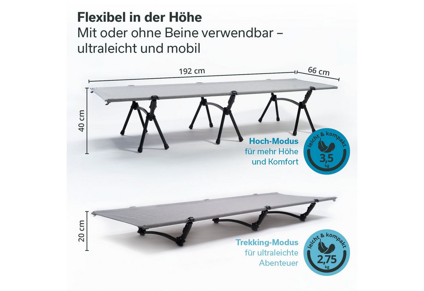 Skandika Campingliege Svalig, Feldbett klappbar, 192x66 cm, Tragetasche, Gewicht 3,5 kg (Viel Platz zum Schlafen, Vielseitige Anwendungsmöglichkeiten) abnehmbar – Bild 2 von 5