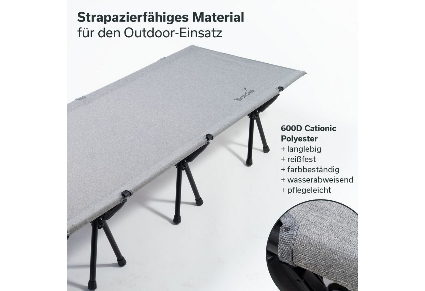 Skandika Campingliege Svalig, Feldbett klappbar, 192x66 cm, Tragetasche, Gewicht 3,5 kg (Viel Platz zum Schlafen, Vielseitige Anwendungsmöglichkeiten) abnehmbar – Bild 4 von 5