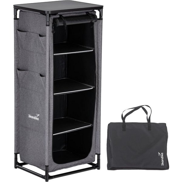 Skandika Campingschrank Ruoka, Hochschrank, Campingküche, 140 cm hoch, faltbar, klappbar (Organizer-Taschen, Reißverschluss-Zughilfen, belastbar bis 50 kg) schm
