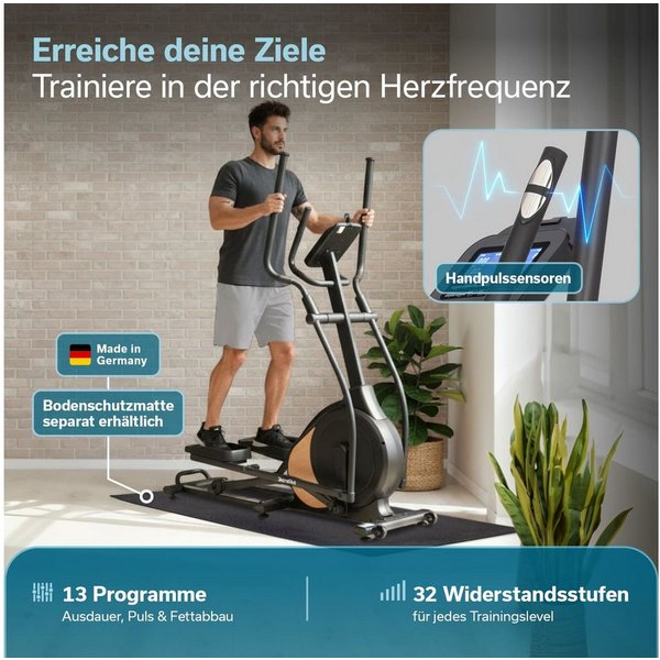 Skandika Crosstrainer Carbon P18, Ellipsentrainer für Zuhause, 32 Widerstandsstufen (Transportrollen, Tablet-Halterung, Bluetooth, bis 135 kg, Größe Pedale), 13