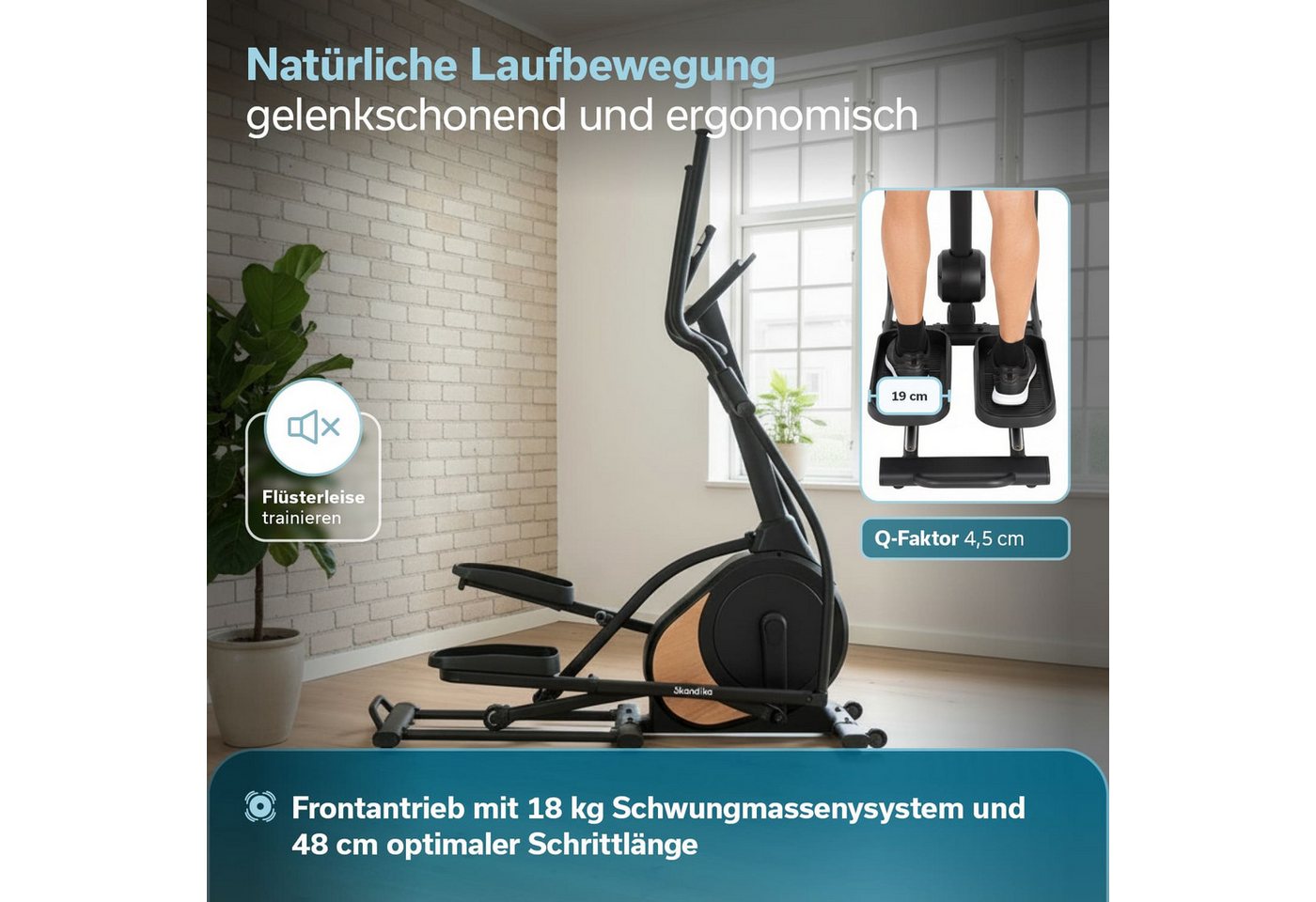 Skandika Crosstrainer Carbon P18, Ellipsentrainer für Zuhause, 32 Widerstandsstufen (Transportrollen, Tablet-Halterung, Bluetooth, bis 135 kg, Größe Pedale), 13 – Bild 2 von 5