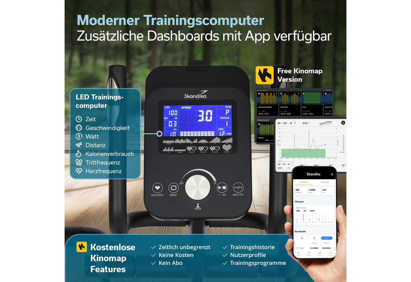 Skandika Crosstrainer Carbon P18, Ellipsentrainer für Zuhause, 32 Widerstandsstufen (Transportrollen, Tablet-Halterung, Bluetooth, bis 135 kg, Größe Pedale), 13 – Bild 5 von 5