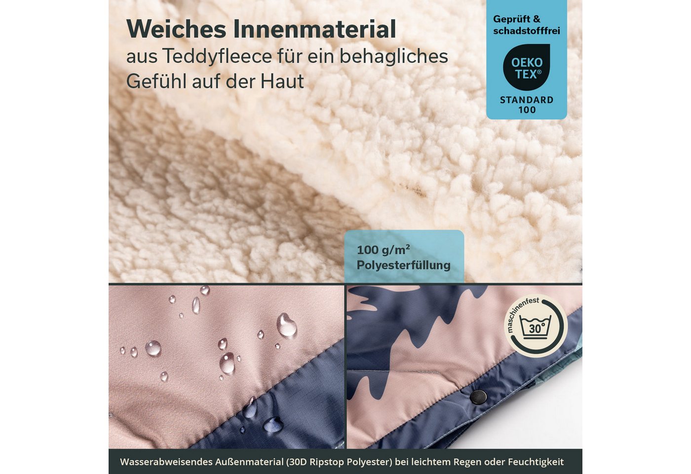 Skandika Deckenschlafsack Campingdecke Liva, 4-in-1, Outdoor Decke, 200x135cm, Überwurf, Kissen, mit Teddyfell Unterseite, Polyester, wasserdicht – Bild 3 von 5