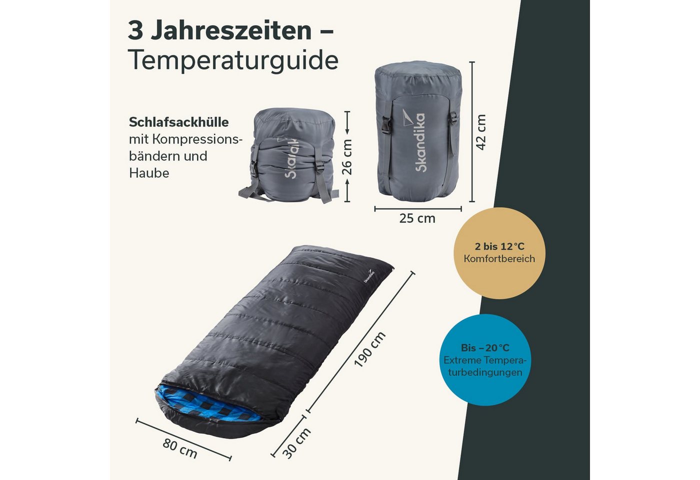 Skandika Deckenschlafsack Dundee Baumwollflanell, Koppelbar, Kopfteil mit Kordel (Reißverschluss mit Webband-Klemmschutz, Innentasche mit Klett), 3 Jahreszeiten – Bild 5 von 5