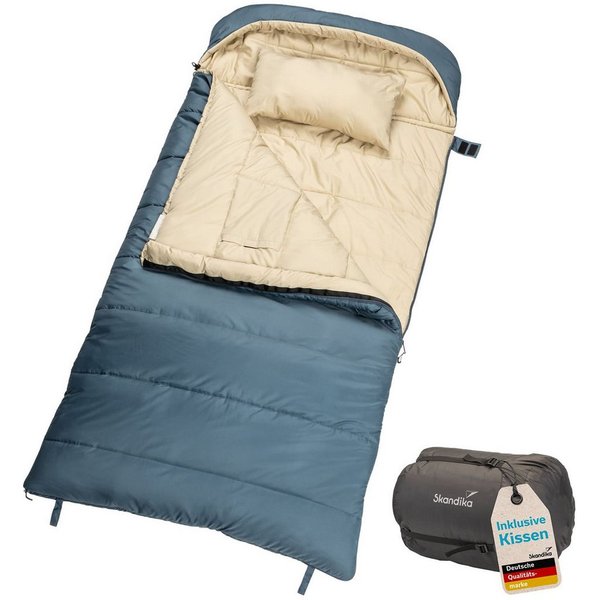 Skandika Deckenschlafsack für Erwachsene, Oppdal 190, 3 Jahreszeiten, bis 7 °C, mit Kopfteil (Wärmeisolierender Stoffsteg gegen Kältebrücke, Innentasche mit Kle