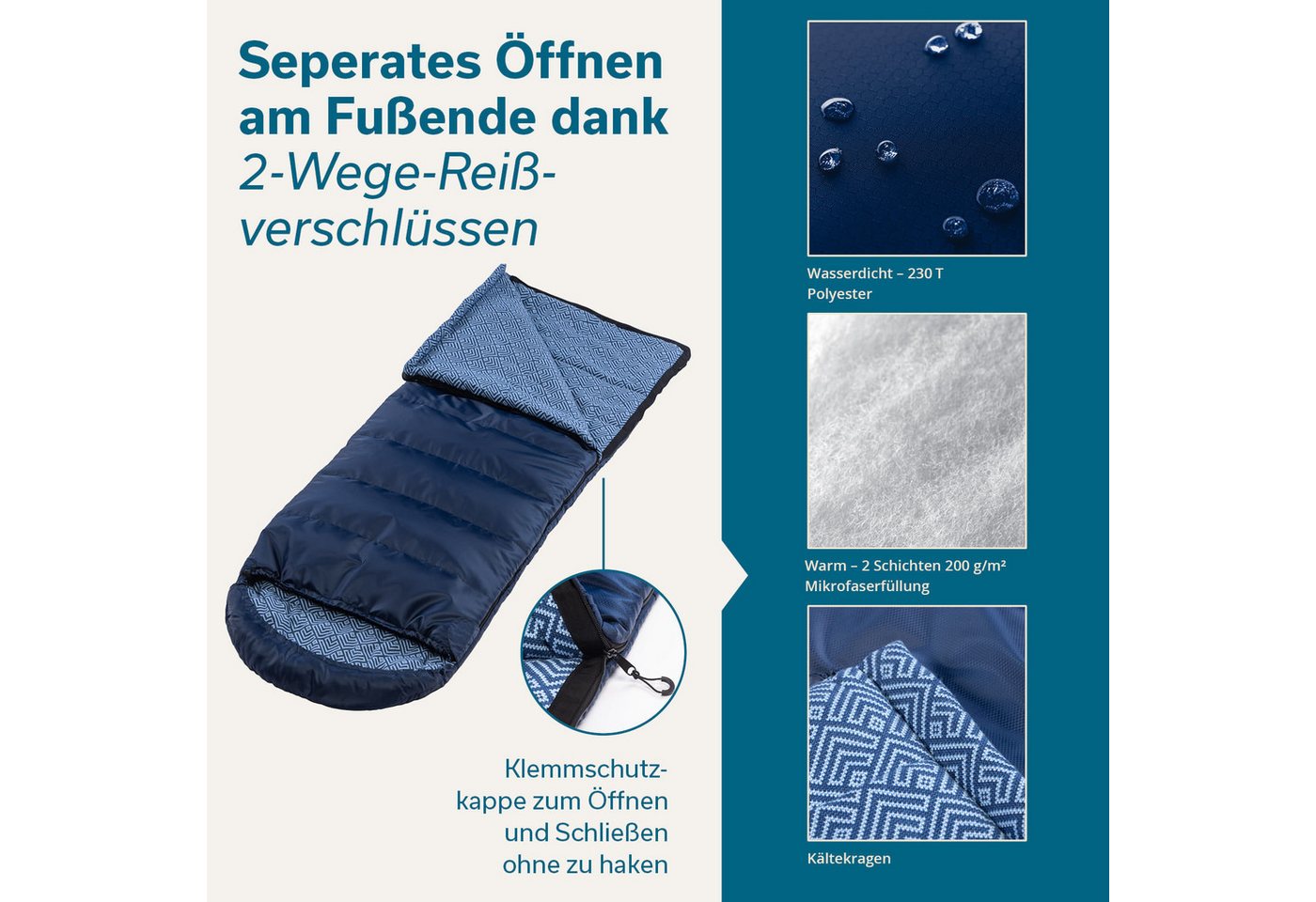 Skandika Kinderschlafsack Dundee Junior, 2-Wege Reißverschluss, Innentasche mit Klett, Packsack (Wärmeisolierender Stoffsteg gegen Kältebrücke), Baumwollflanell – Bild 3 von 5