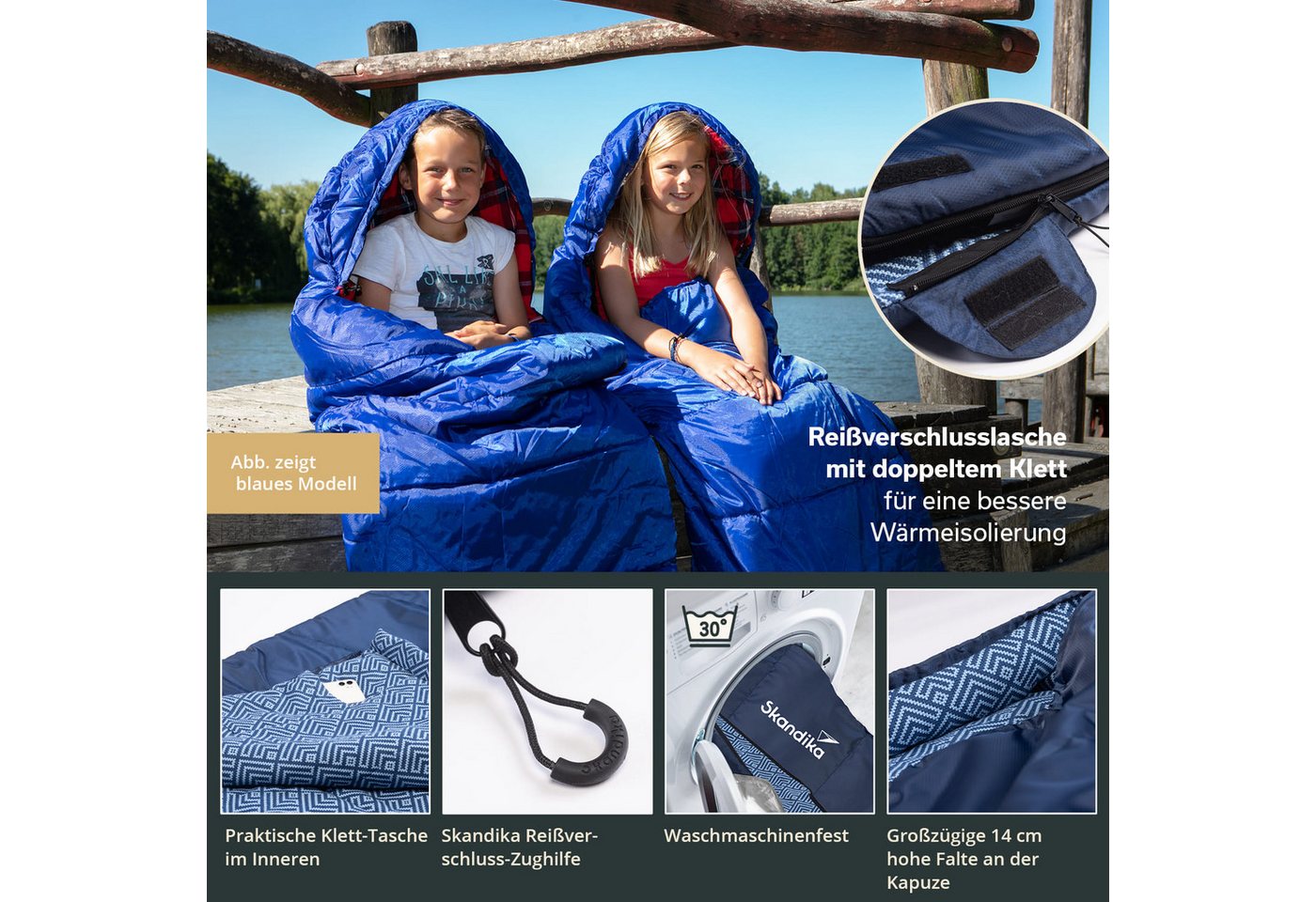 Skandika Kinderschlafsack Dundee Junior, 2-Wege Reißverschluss, Innentasche mit Klett, Packsack (Wärmeisolierender Stoffsteg gegen Kältebrücke), Baumwollflanell – Bild 4 von 5