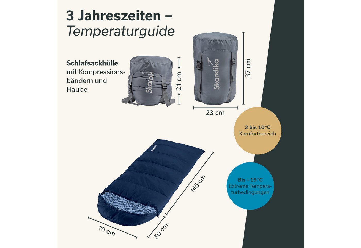 Skandika Kinderschlafsack Dundee Junior, 2-Wege Reißverschluss, Innentasche mit Klett, Packsack (Wärmeisolierender Stoffsteg gegen Kältebrücke), Baumwollflanell – Bild 5 von 5