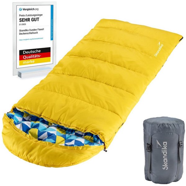 Skandika Kinderschlafsack Dundee Junior, 2-Wege Reißverschluss, Innentasche mit Klett, Packsack (Wärmeisolierender Stoffsteg gegen Kältebrücke), Baumwollflanell