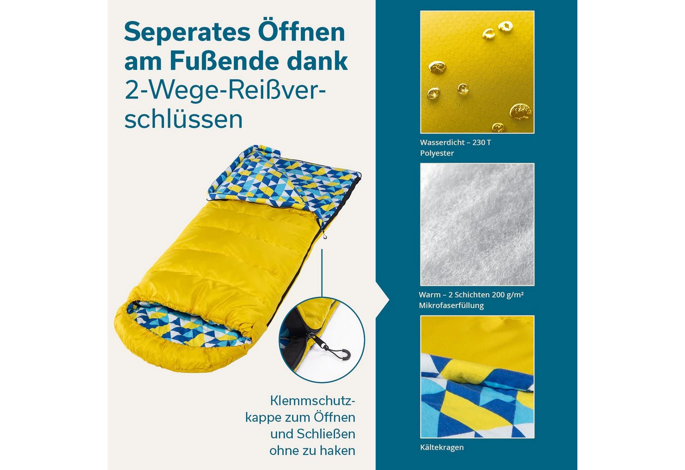 Skandika Kinderschlafsack Dundee Junior, 2-Wege Reißverschluss, Innentasche mit Klett, Packsack (Wärmeisolierender Stoffsteg gegen Kältebrücke), Baumwollflanell – Bild 3 von 5