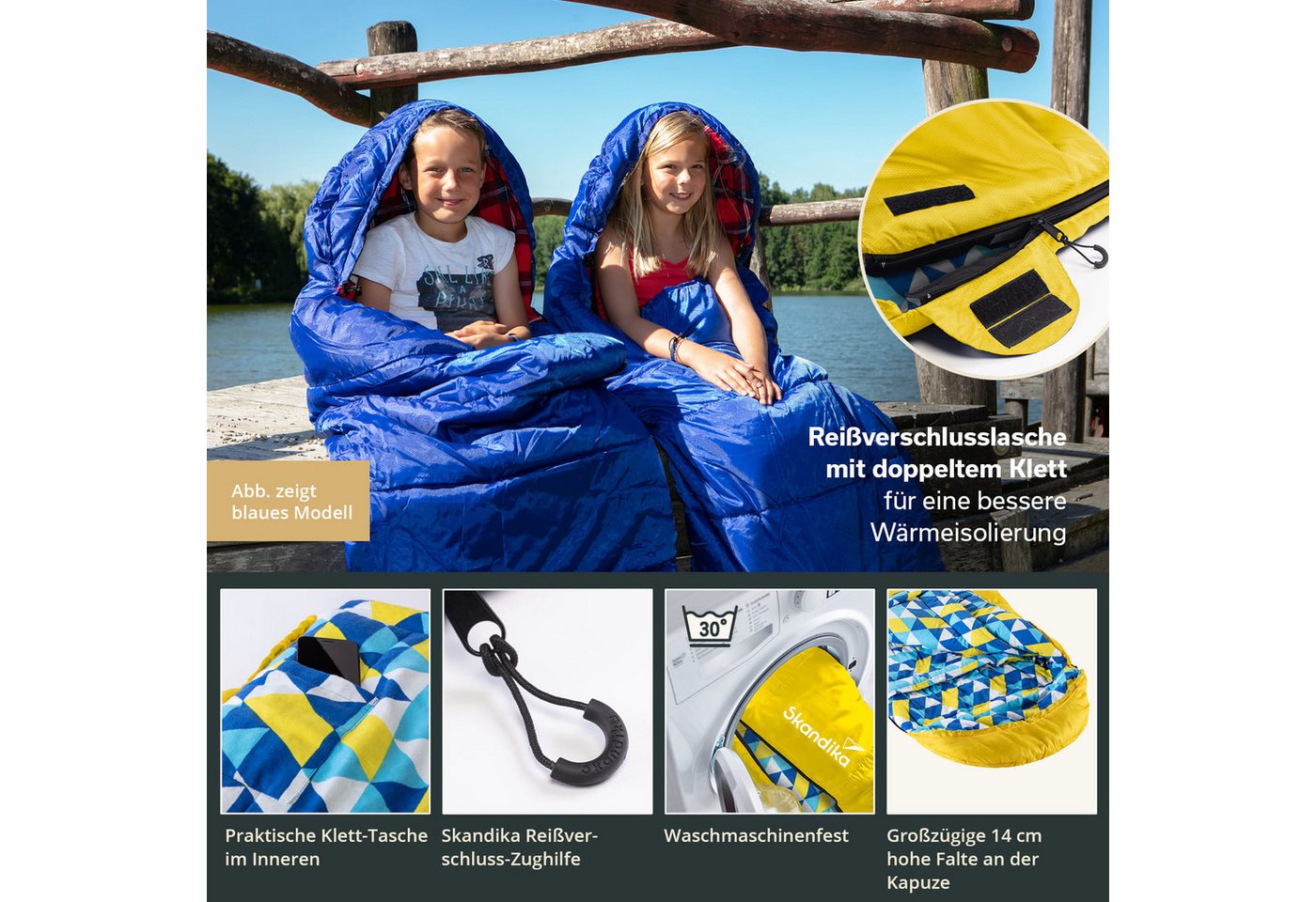 Skandika Kinderschlafsack Dundee Junior, 2-Wege Reißverschluss, Innentasche mit Klett, Packsack (Wärmeisolierender Stoffsteg gegen Kältebrücke), Baumwollflanell – Bild 4 von 5