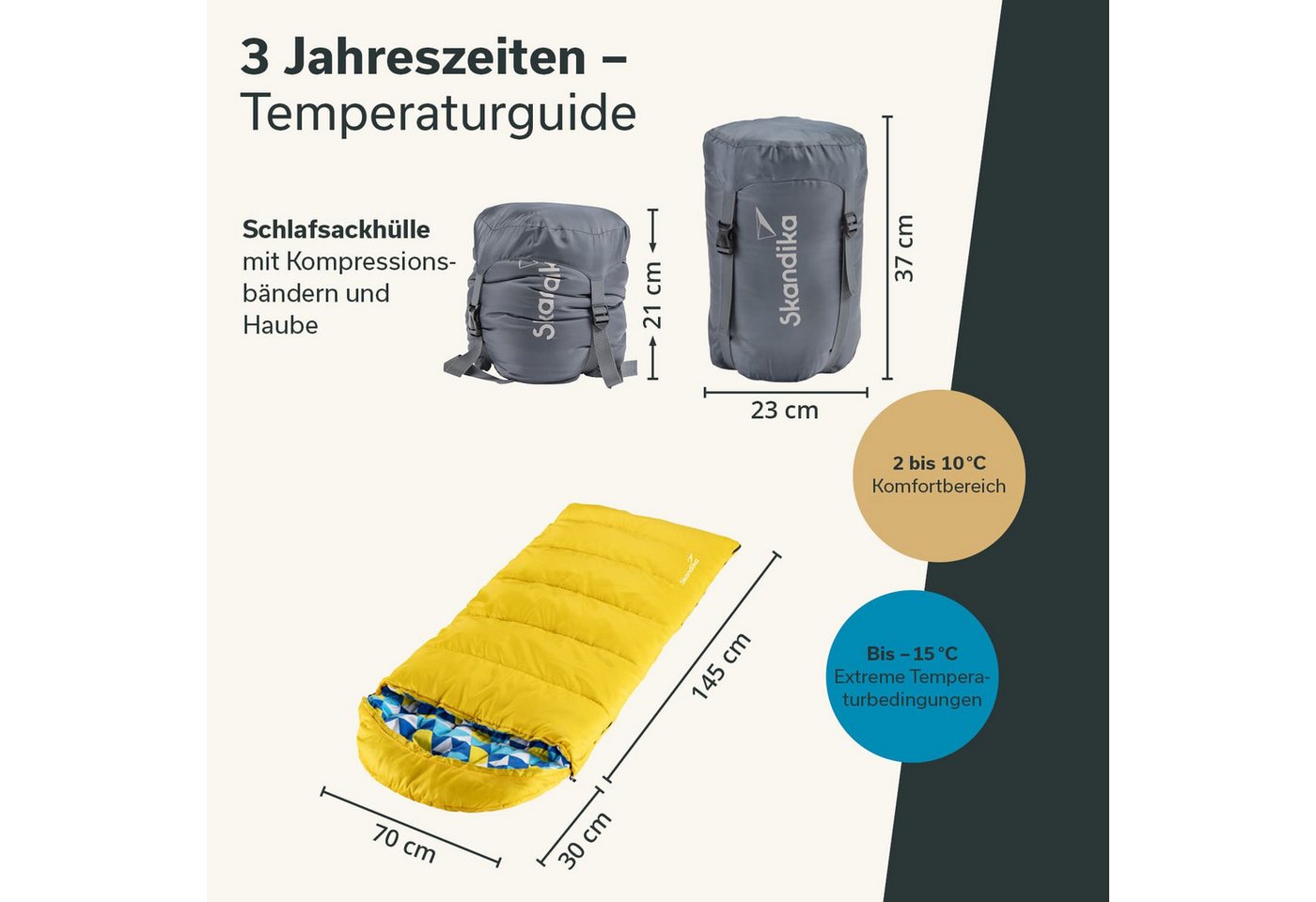 Skandika Kinderschlafsack Dundee Junior, 2-Wege Reißverschluss, Innentasche mit Klett, Packsack (Wärmeisolierender Stoffsteg gegen Kältebrücke), Baumwollflanell – Bild 5 von 5