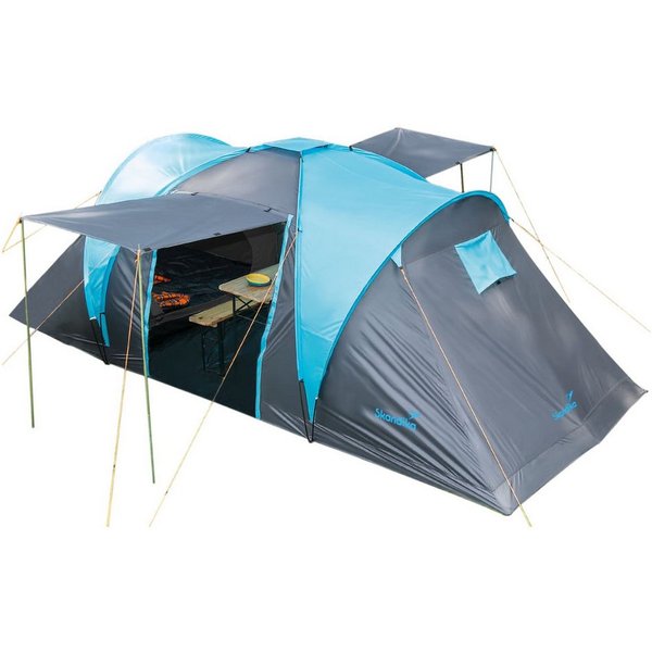 Skandika Kuppelzelt Hammerfest 4, Campingzelt, Familienzelt, 2 m Stehhöhe, Personen: 4 (Schlafkabinen mit Moskitonetz und eingenähtem Zeltboden), Loser Zeltbode