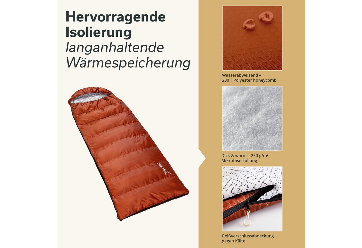 Skandika Schlafsack Iceland, Polycotton, atmungsaktiv, Innentasche mit Klett (2-Wege-Reißverschluss mit Kälteschutz, Stoffsteg, Webbandklemmschutz), 3 Jahreszei – Bild 2 von 5