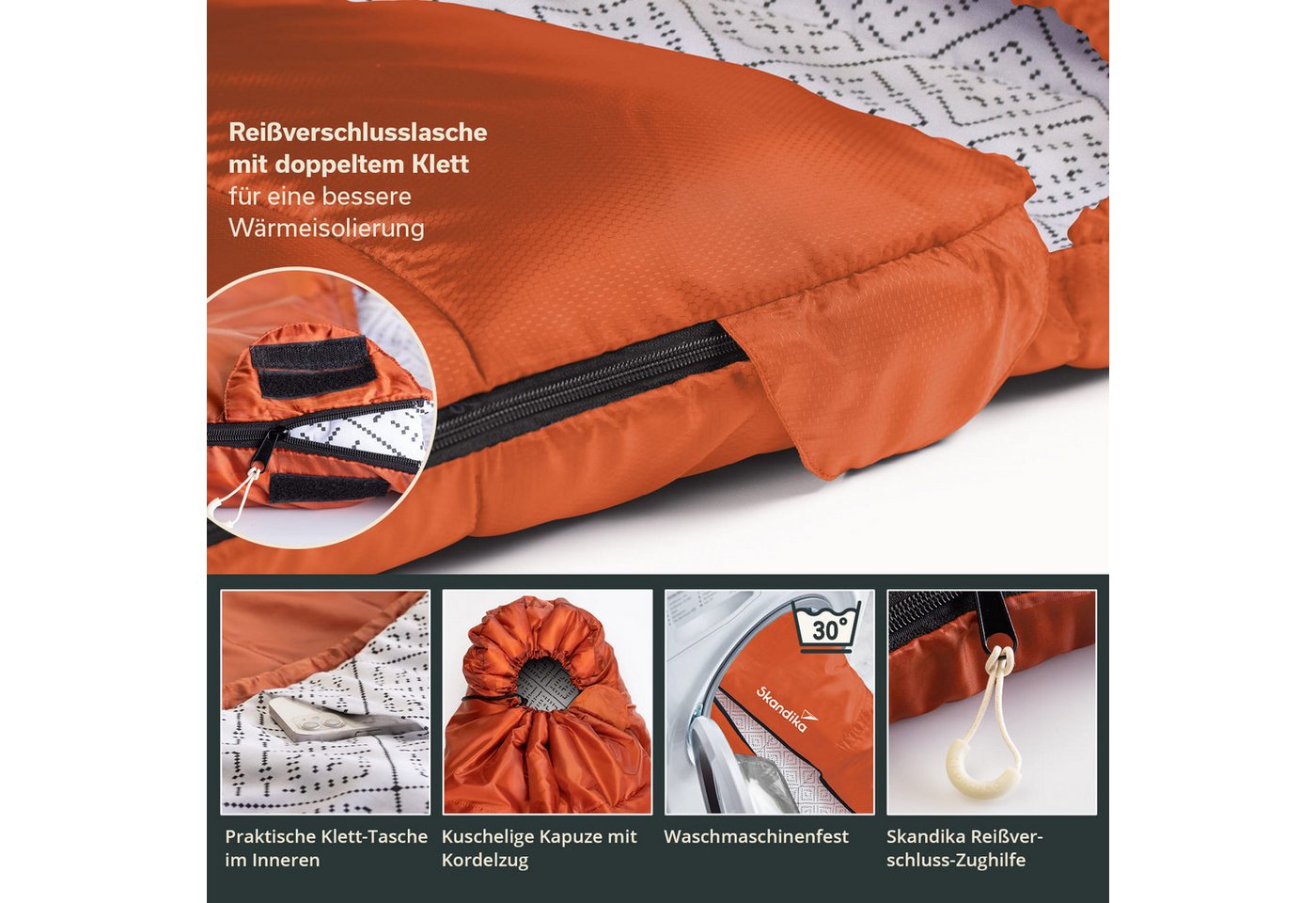 Skandika Schlafsack Iceland, Polycotton, atmungsaktiv, Innentasche mit Klett (2-Wege-Reißverschluss mit Kälteschutz, Stoffsteg, Webbandklemmschutz), 3 Jahreszei – Bild 3 von 5