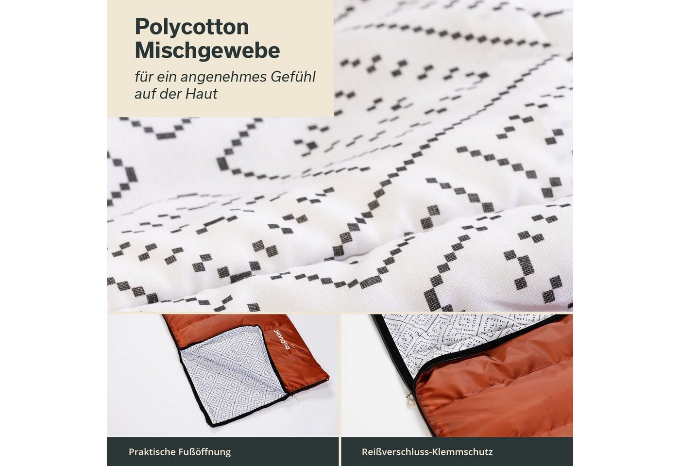Skandika Schlafsack Iceland, Polycotton, atmungsaktiv, Innentasche mit Klett (2-Wege-Reißverschluss mit Kälteschutz, Stoffsteg, Webbandklemmschutz), 3 Jahreszei – Bild 4 von 5