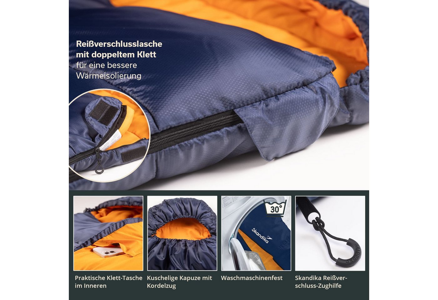 Skandika Schlafsack Iceland, Polycotton, atmungsaktiv, Innentasche mit Klett (2-Wege-Reißverschluss mit Kälteschutz, Stoffsteg, Webbandklemmschutz), 3 Jahreszei – Bild 3 von 5