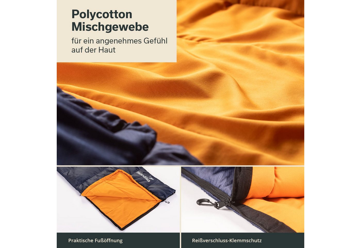 Skandika Schlafsack Iceland, Polycotton, atmungsaktiv, Innentasche mit Klett (2-Wege-Reißverschluss mit Kälteschutz, Stoffsteg, Webbandklemmschutz), 3 Jahreszei – Bild 4 von 5