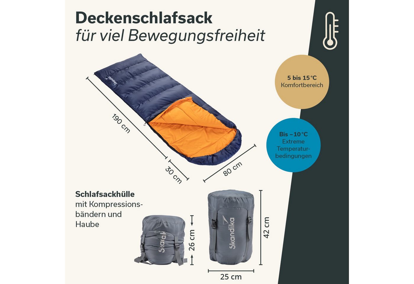 Skandika Schlafsack Iceland, Polycotton, atmungsaktiv, Innentasche mit Klett (2-Wege-Reißverschluss mit Kälteschutz, Stoffsteg, Webbandklemmschutz), 3 Jahreszei – Bild 5 von 5